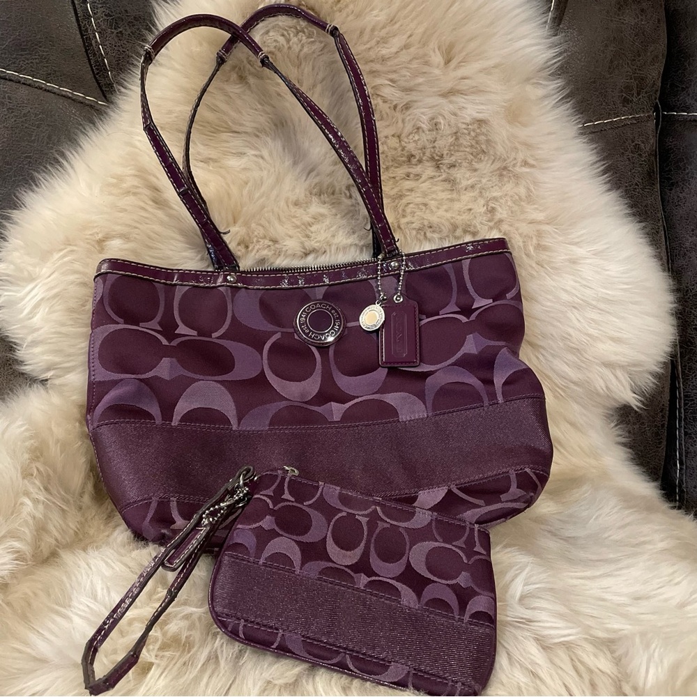 Coach Purple Signature Tote with Wristlet